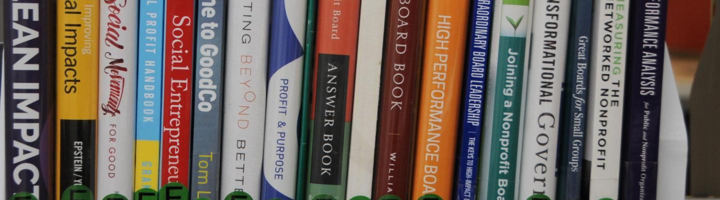 Row of books from the nonprofit resource center