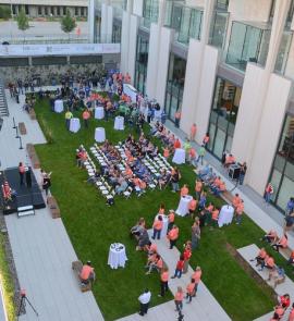 Overhead view of an event at A.R. and Marylouise Tandy Foundation Children’s Garden